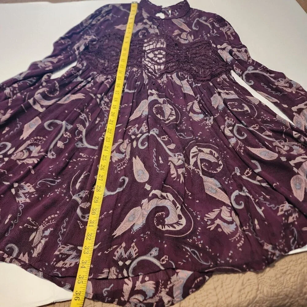 Free People sz M Sweet Thing Paisley tunic dress Wine color New